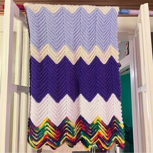 Hand Knit Chevron Afghan Pride Ombré 62x39